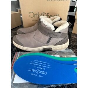 Orthofeet Sienna Women 9 Gray Orthopedic Ankle Boots Faux Fur Lined Zipper 794